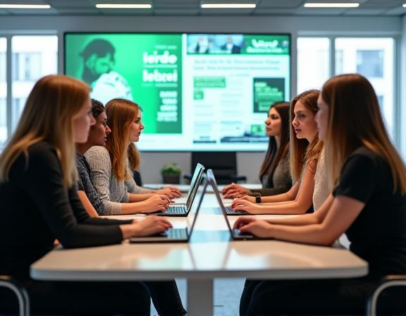 Il team di Verde Notizie durante una riunione editoriale.